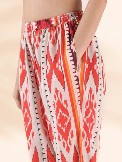 trueBrowns Maroon Cotton Ikat Slit Kurta Pant Set - Distacart