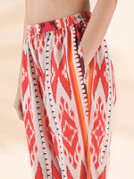 Thumbnail for trueBrowns Maroon Cotton Ikat Slit Kurta Pant Set - Distacart