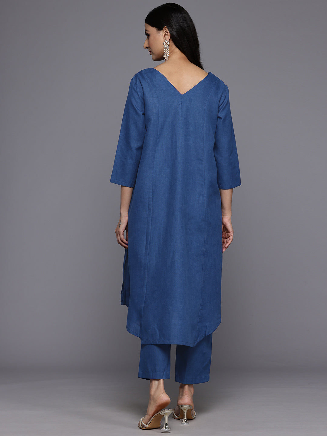 Varanga Women Blue Solid A-Line Kurta Paired With Tonal Bottom - Distacart