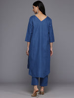 Thumbnail for Varanga Women Blue Solid A-Line Kurta Paired With Tonal Bottom - Distacart
