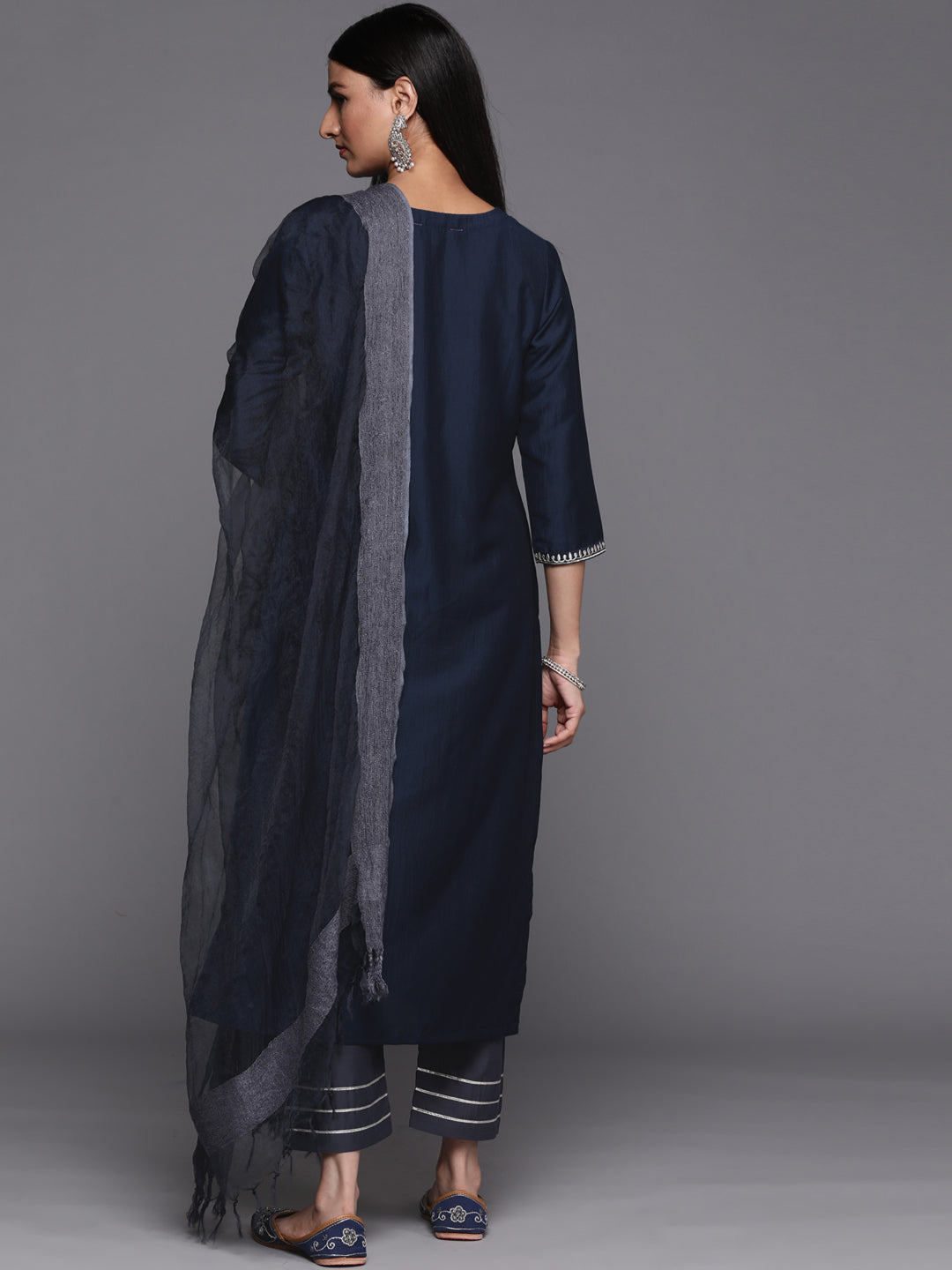 Varanga Blue Embroidered Kurta With Contrast Bottom And Dupatta - Distacart