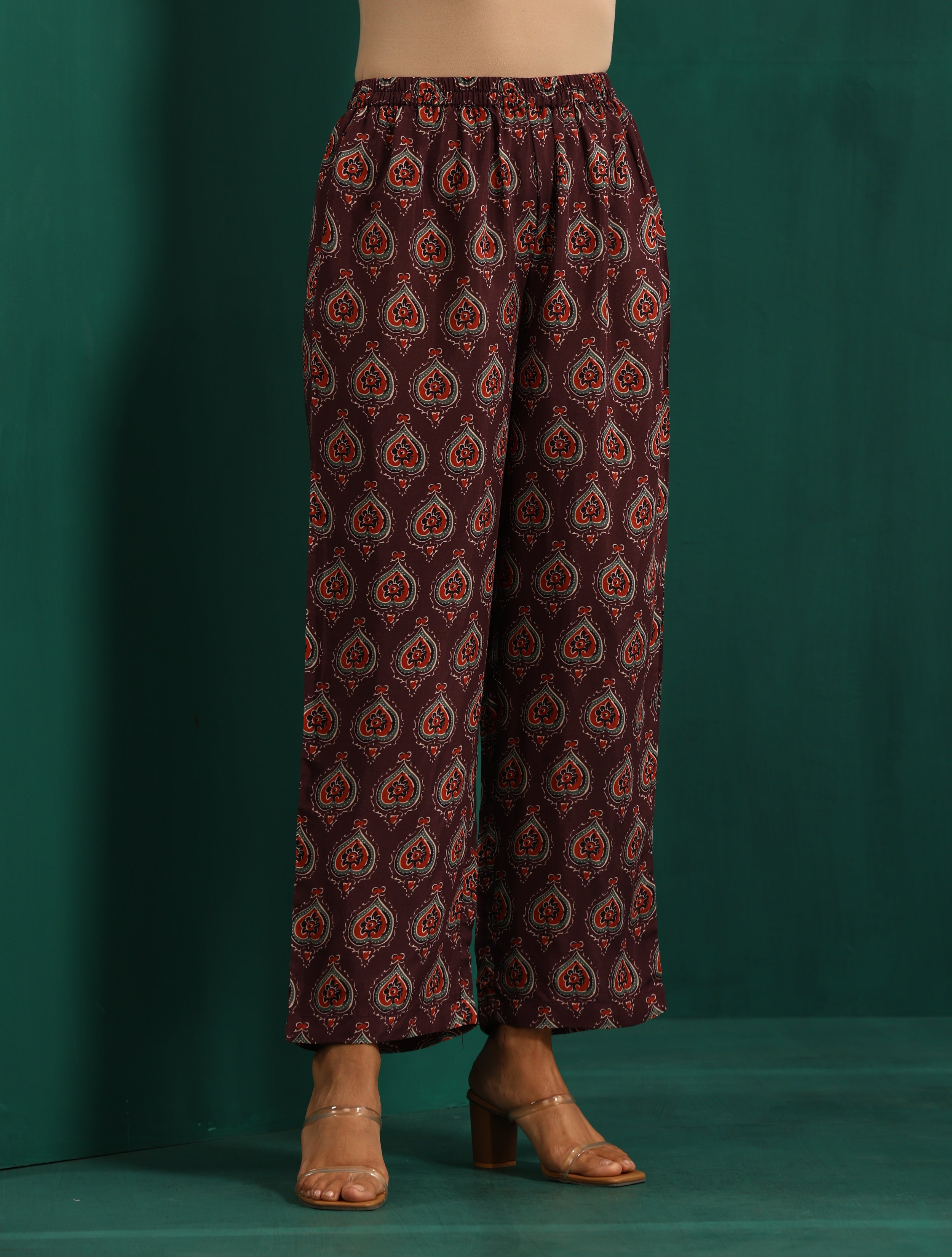 trueBrowns Deep Purple Paan Muslin Silk Printed Front Slit Kurta Pant Set - Distacart