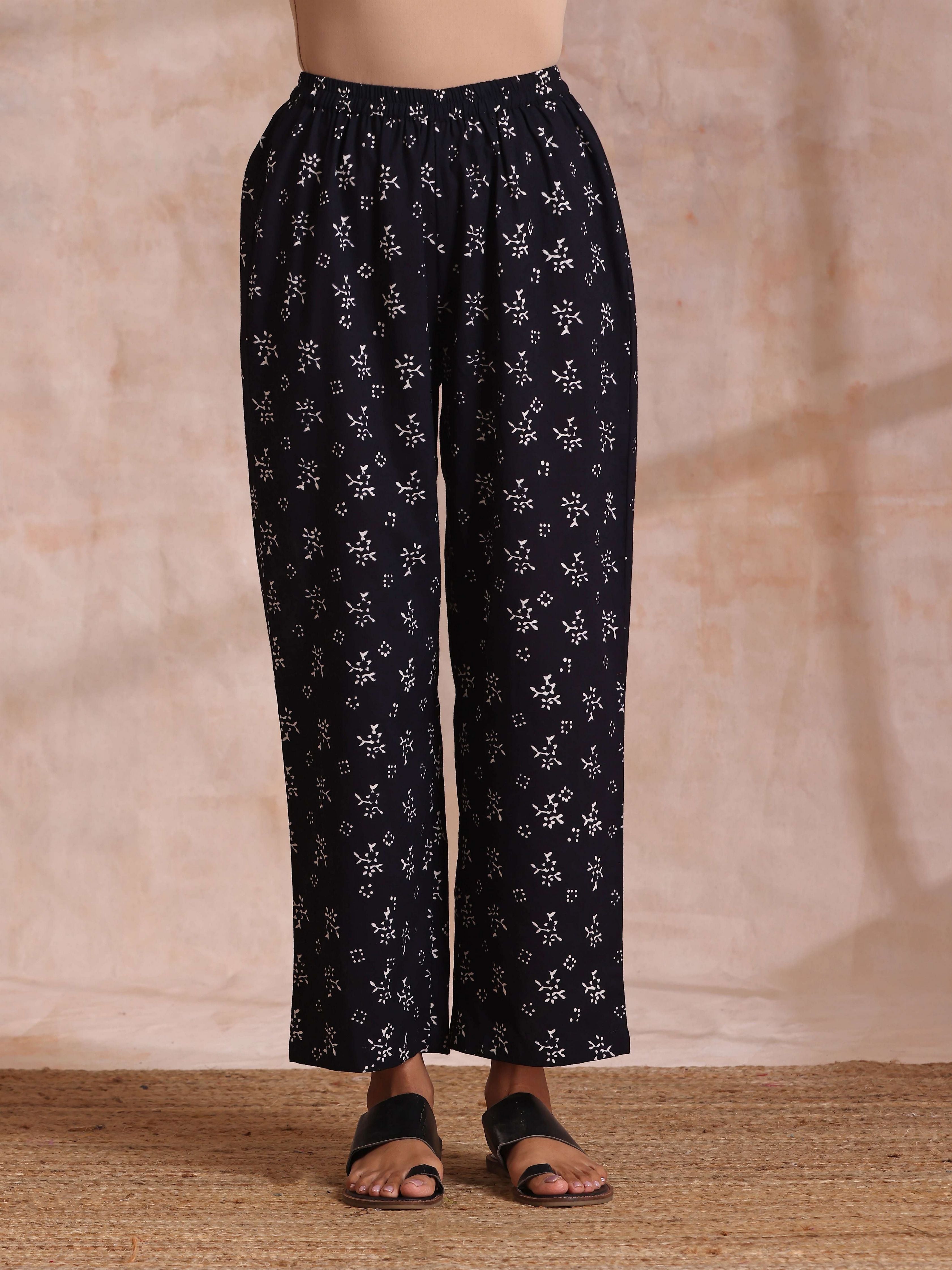 trueBrowns Black White Floral Print Cotton Collar Short Co-Ord Set - Distacart