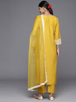Thumbnail for Varanga Women Yellow Embroidered Kurta With Tonal Bottom And Tonal Dupatta - Distacart