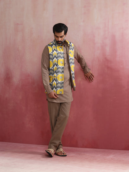 trueBrowns Men's Grey Ikat Print Cotton Reversible Nehru Jacket - Distacart
