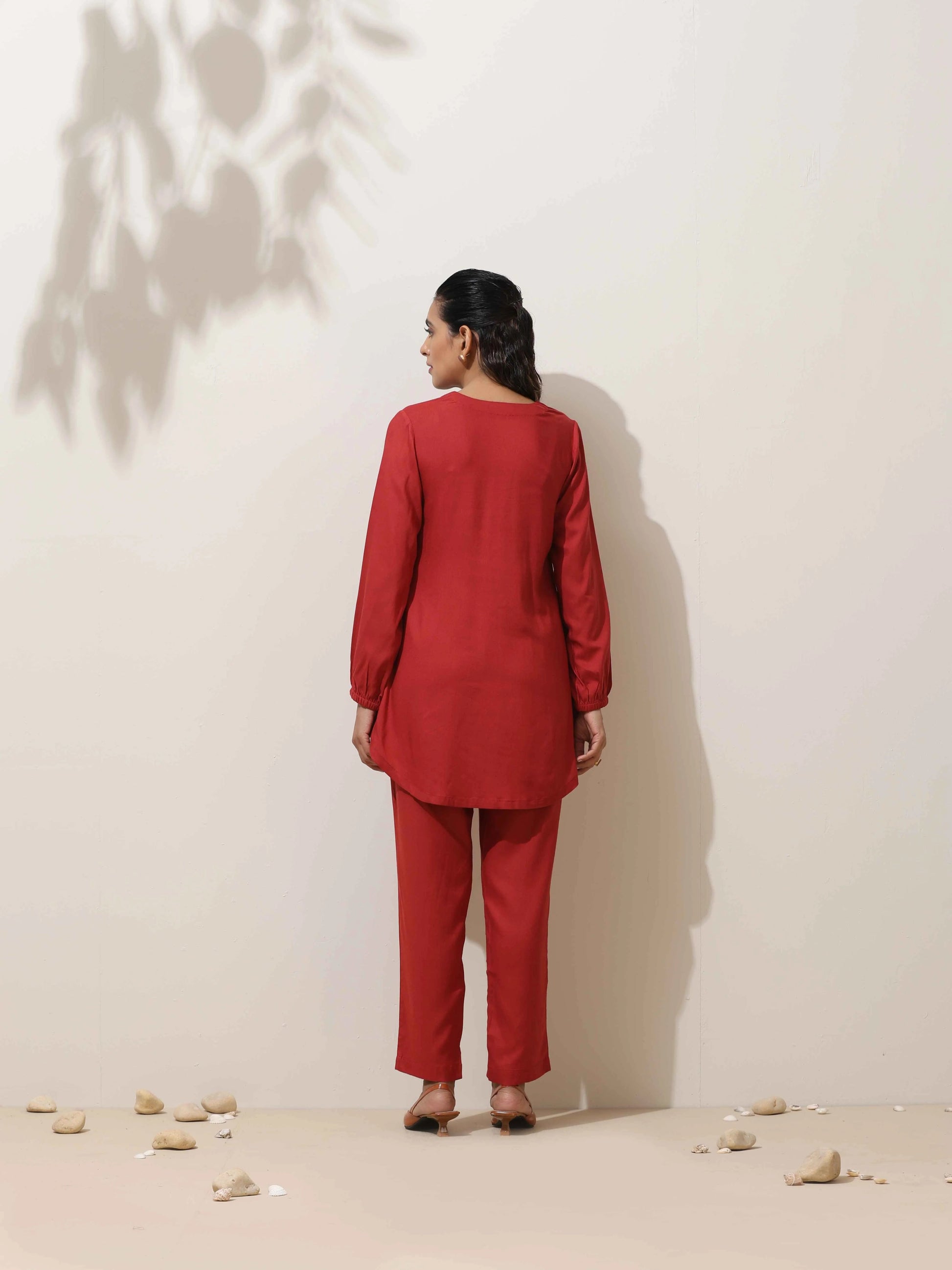 trueBrowns Maroon Viscose Co-ord Set - Distacart