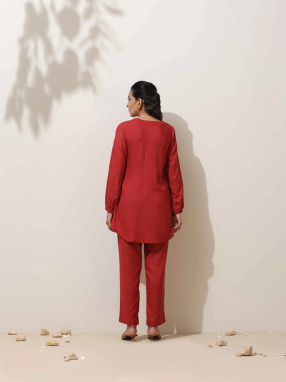 trueBrowns Maroon Viscose Co-ord Set - Distacart