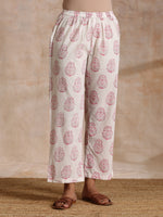 Thumbnail for trueBrowns Pink Big Buta On White Print Cotton Angrakha Kurta Pant Set - Distacart