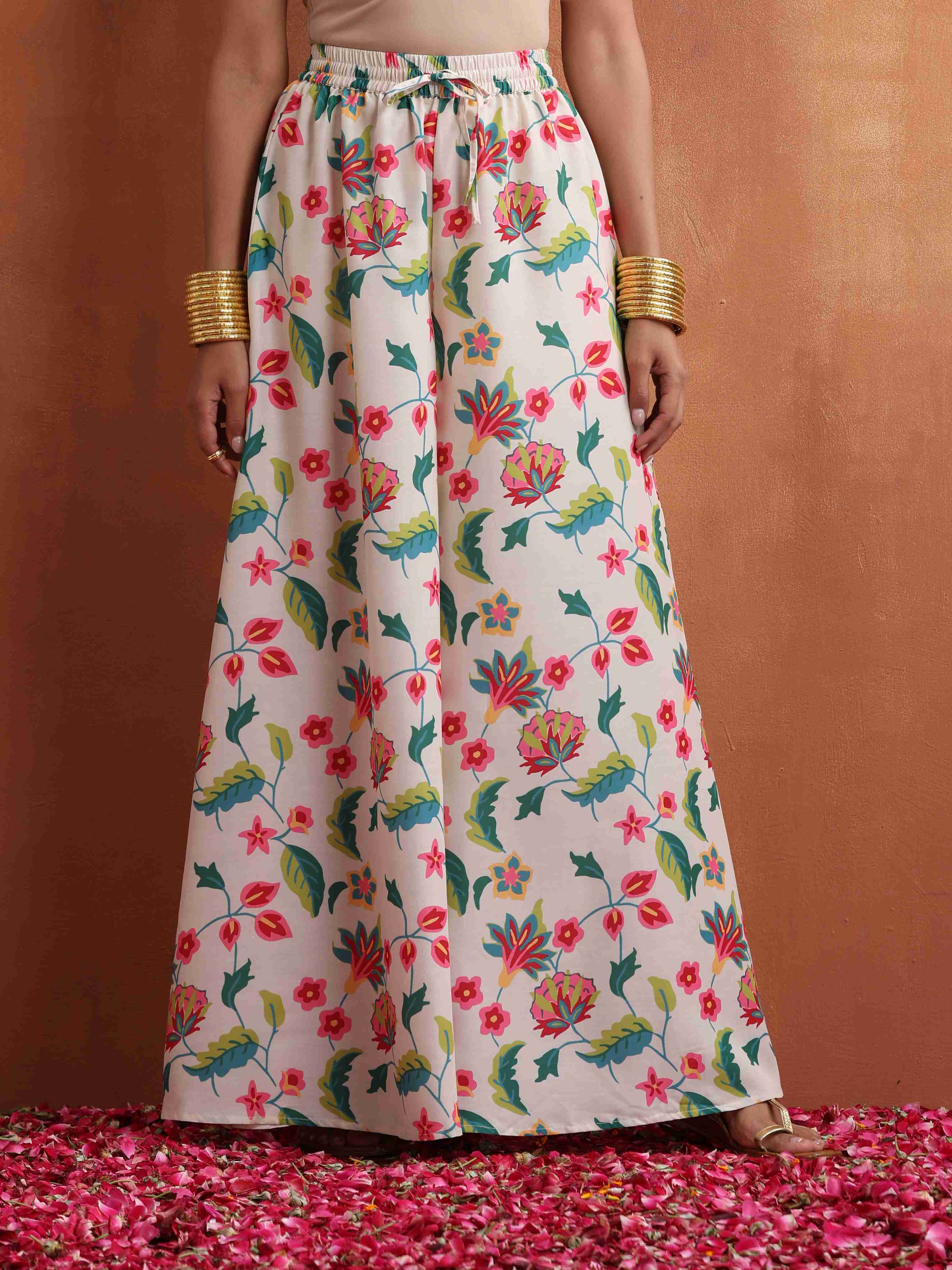 trueBrowns Off White Print Sharara Set - Distacart