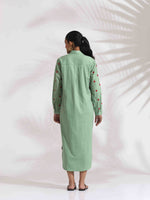 Thumbnail for trueBrowns Green Cotton Embroidered Shirt Dress - Distacart
