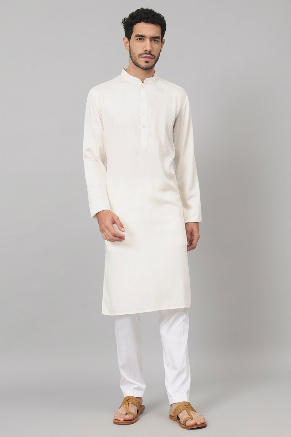Giza Cotton Off White Plain Kurta by Hilo Design - Distacart