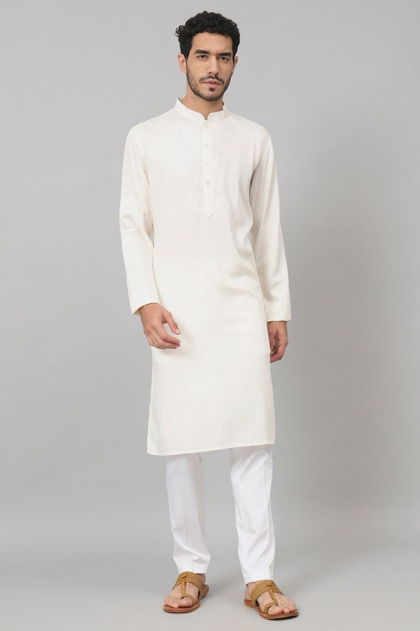Giza Cotton Off White Plain Kurta by Hilo Design
