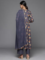 Thumbnail for Varanga Women Violet Sequin Embellished V-Neck A-Line Kurta Paired With Tonal Bottom Amd Dupatta - Distacart