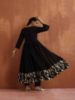 Thumbnail for trueBrowns Black Metallic Flared Anarkali Kurta Set