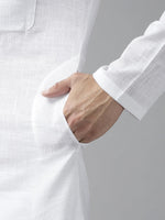 Thumbnail for Fabmade Men White Cotton Linen Kurta Pyjama