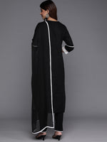 Thumbnail for Varanga Women Black Thread Embroidered Straight Kurta With Bottom And Dupatta - Distacart