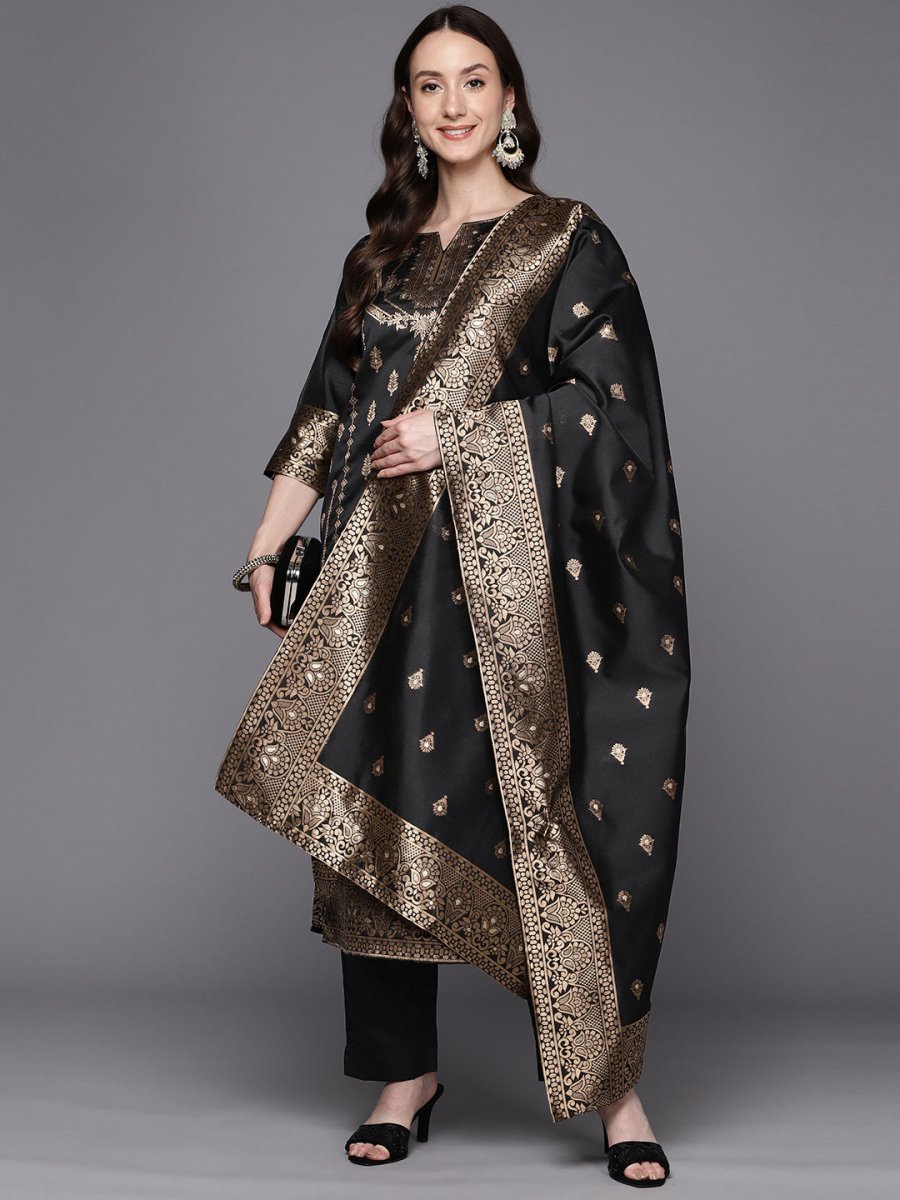 Ahalyaa Unstitched Black Dress Material - Distacart