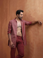 Thumbnail for trueBrowns Men's Rust Cotton Dobby Short Kurta