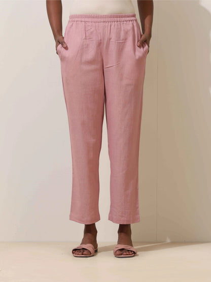 trueBrowns Pink Cotton Linen Kurta Co-Ord Set - Distacart