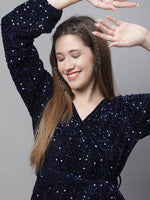 Thumbnail for Jainish Women's WoSequin Velvet A-line dress - Navy Blue - Distacart