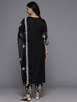 Thumbnail for Varanga Women Black Round Neck Thread Embroidered Kurta Paired With Bottom And Dupatta - Distacart