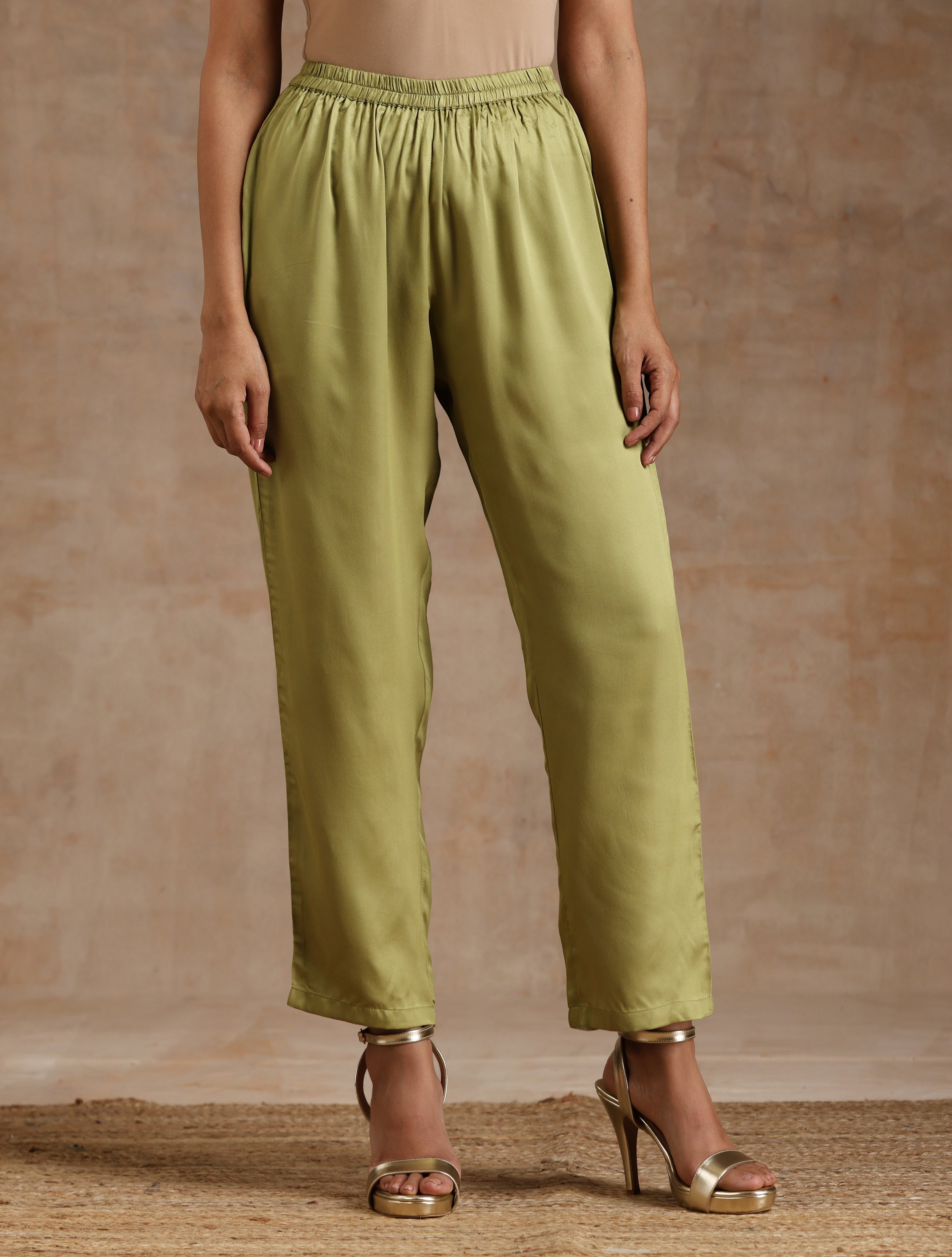 trueBrowns Light Green Modal Satin High-Low Kaftan Kurta Set - Distacart