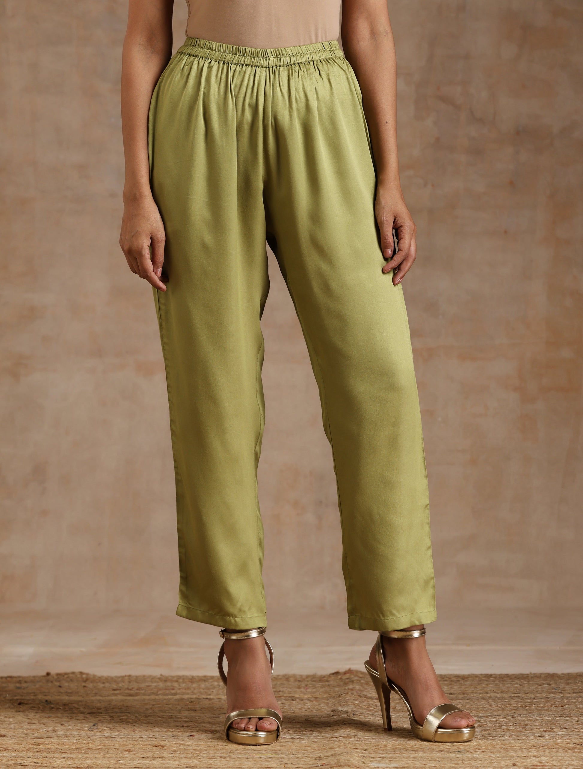 trueBrowns Light Green Modal Satin High-Low Kaftan Kurta Set - Distacart