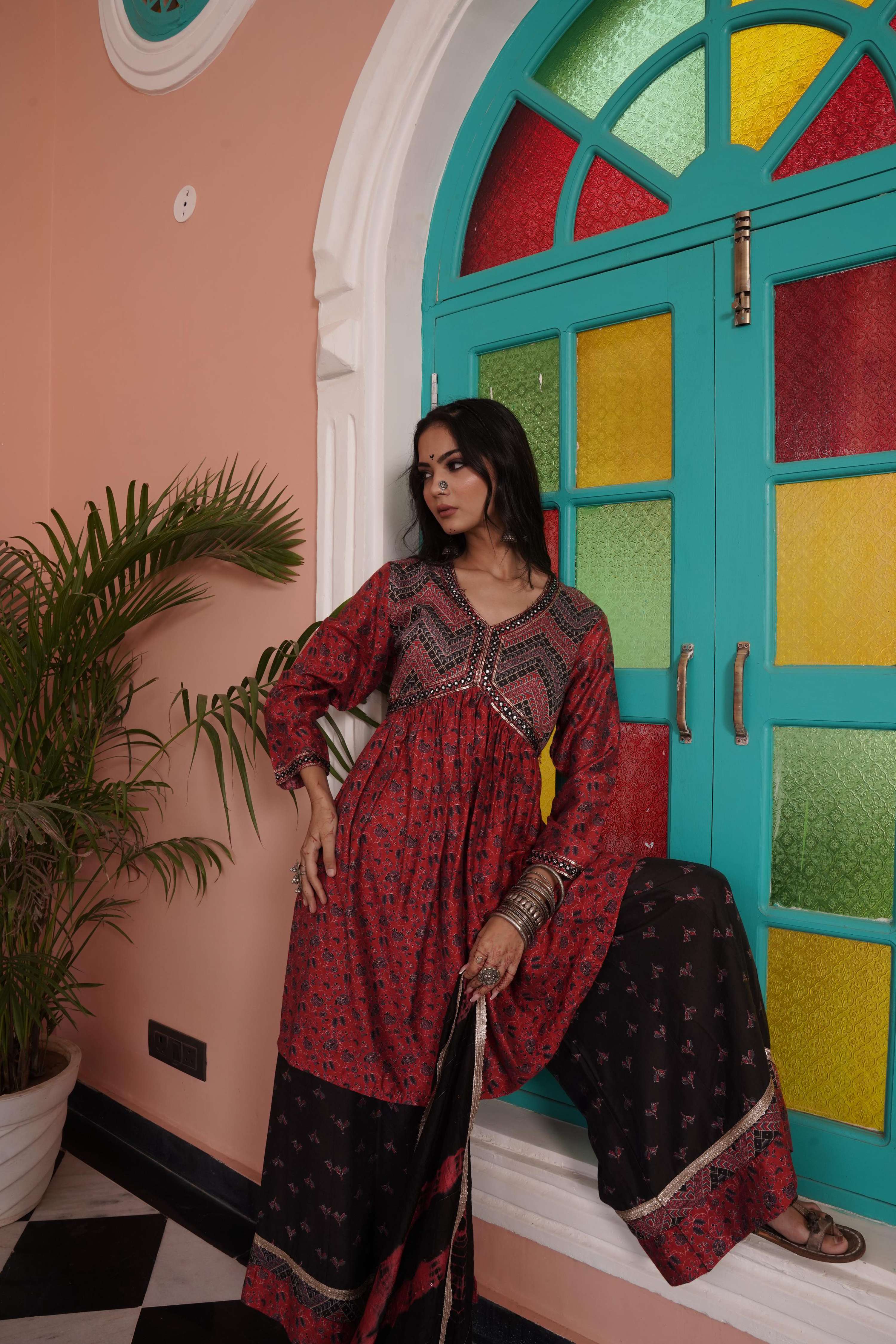 BulBul Kanishka Chanderi Red Kurta Set with Dupatta