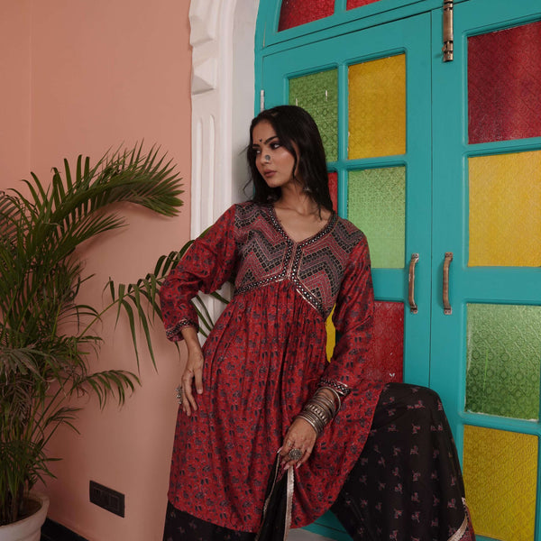 BulBul Kanishka Chanderi Red Kurta Set with Dupatta