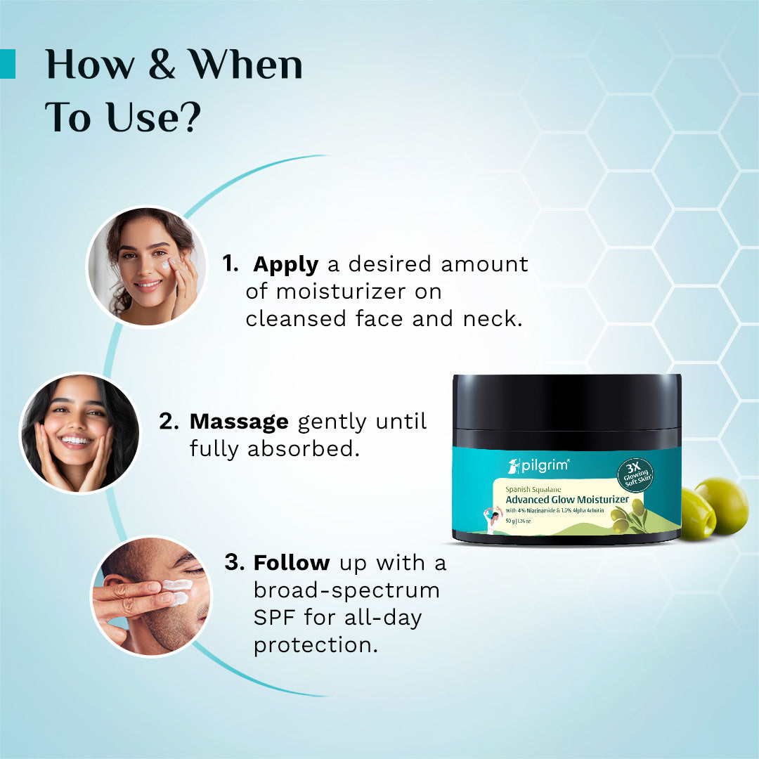 Pilgrim Glow Moisturizer Face Cream With Niacinamide & Vitamin C For Glowing Skin, Dry Skin Hydration, Non-Greasy - Distacart