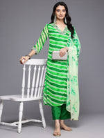 Thumbnail for Varanga Women Green Leheriya Zari And Sequins Embroidered Kurta Set With Dupatta - Distacart