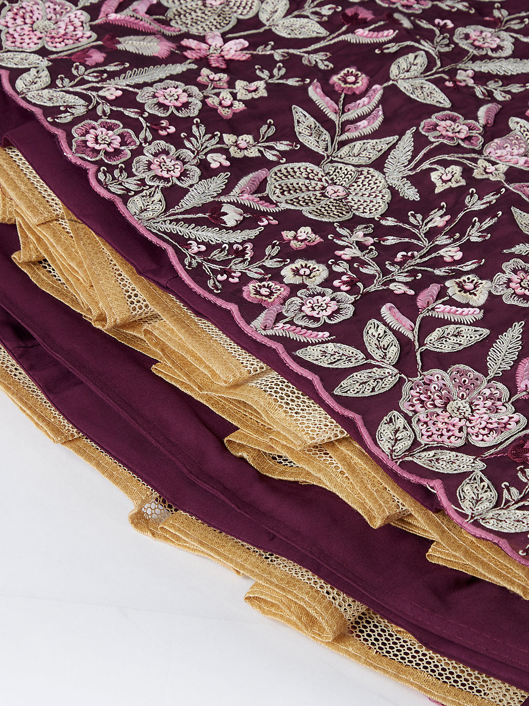 House of Panchhi Burgundy Pure Georgette Sequins And Thread Embroidery Lehenga Choli & Dupatta - Distacart