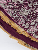 Thumbnail for House of Panchhi Burgundy Pure Georgette Sequins And Thread Embroidery Lehenga Choli & Dupatta - Distacart
