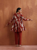 Thumbnail for trueBrowns Rust Metallic Flared Anarkali Co-ord Set