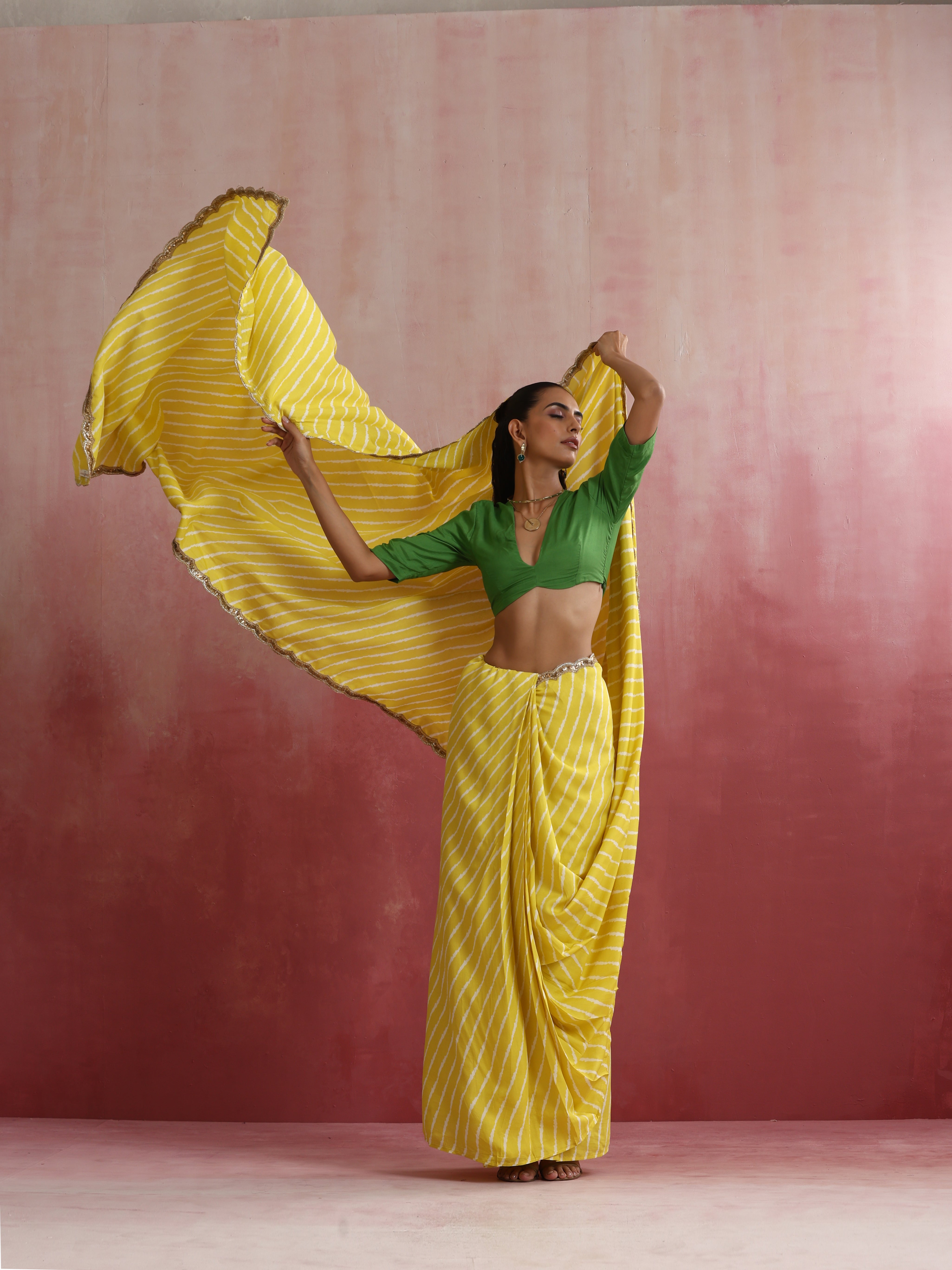 trueBrowns Lime Muslin Silk Saree - Distacart