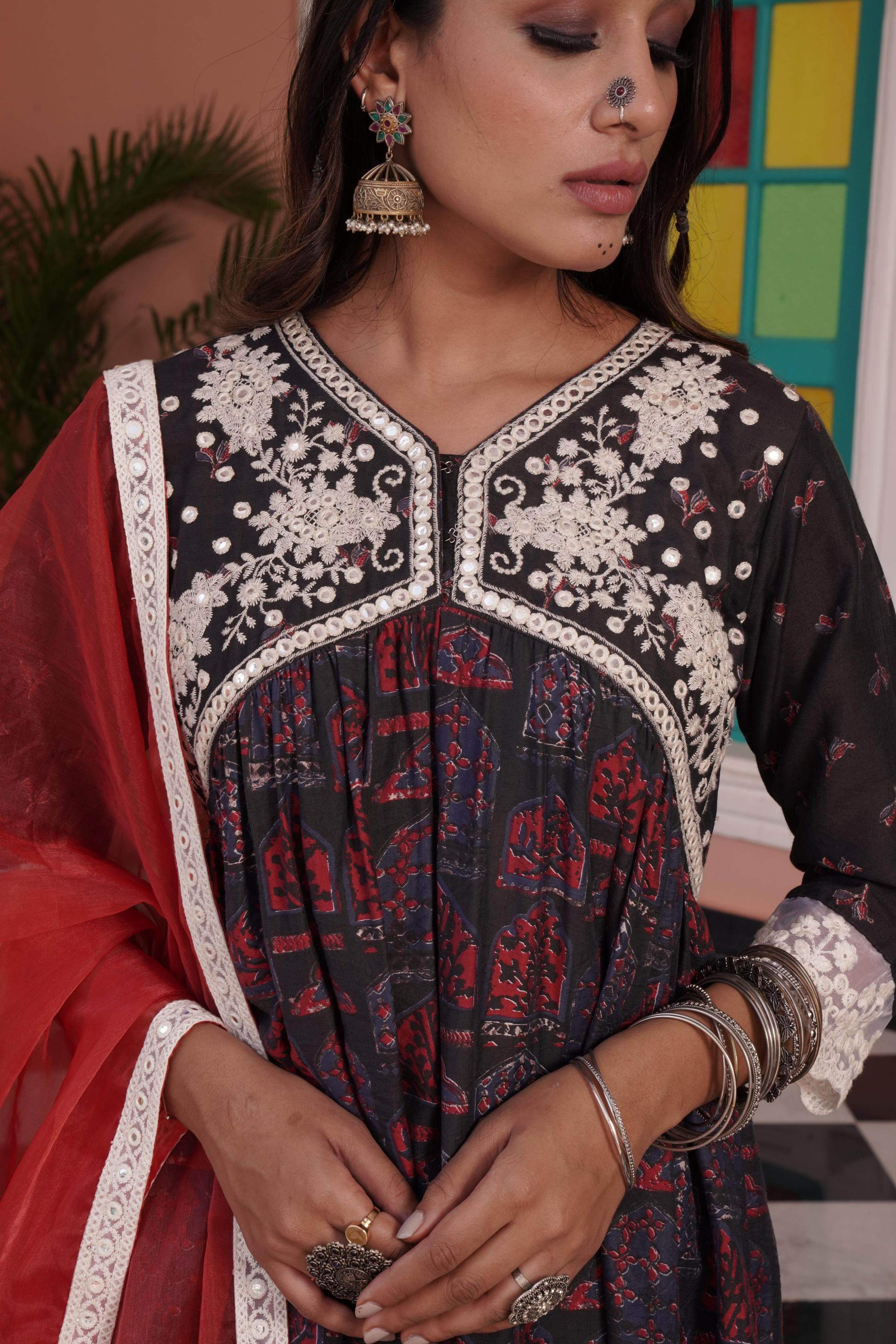 BulBul Bhumika Chanderi Red Kurta Set with Dupatta