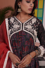 Thumbnail for BulBul Bhumika Chanderi Red Kurta Set with Dupatta