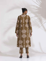 Thumbnail for trueBrowns Olive Green Cotton Stripe Print Shirt Kurta Set