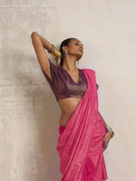 Thumbnail for trueBrowns Pink Gold Metallic Ready To Wear Saree