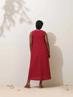 Thumbnail for trueBrowns Maroon Cotton Linen Dress