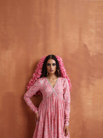 Thumbnail for trueBrowns Pink Print Flared Anarkali Kurta Set - Distacart