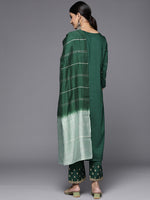 Thumbnail for Varanga Green Embroidered Kurta With Embroidered Trouser And Ombre Dupatta - Distacart