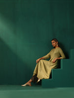 Thumbnail for trueBrowns Green Square Viscose Silk Flared Kurta Pant Set - Distacart