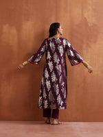 Thumbnail for trueBrowns Purple Metallic Straight Kurta Set