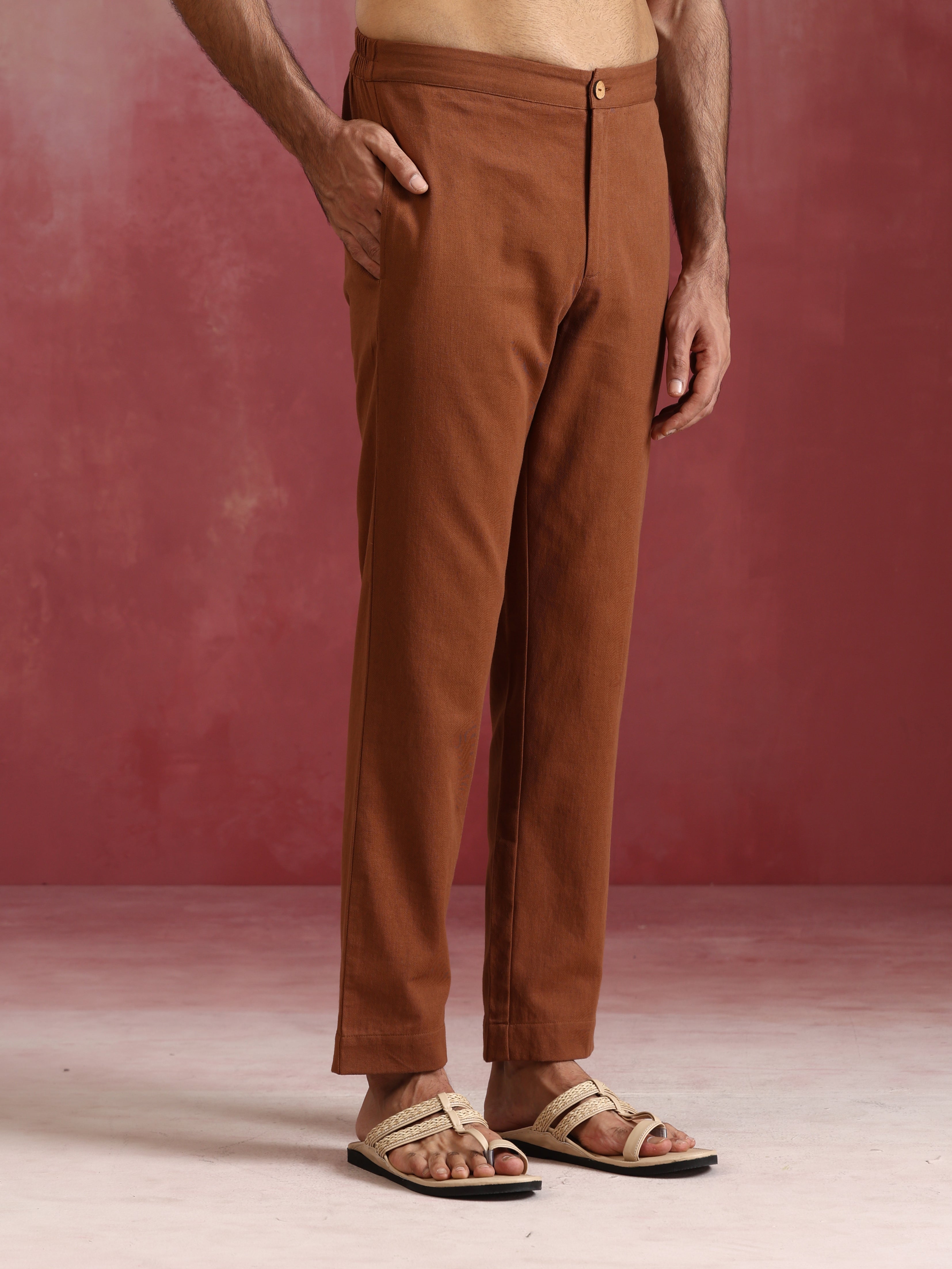 trueBrowns Men's Brown Cotton Shirt Collar Stylized Kurta Co-ord set