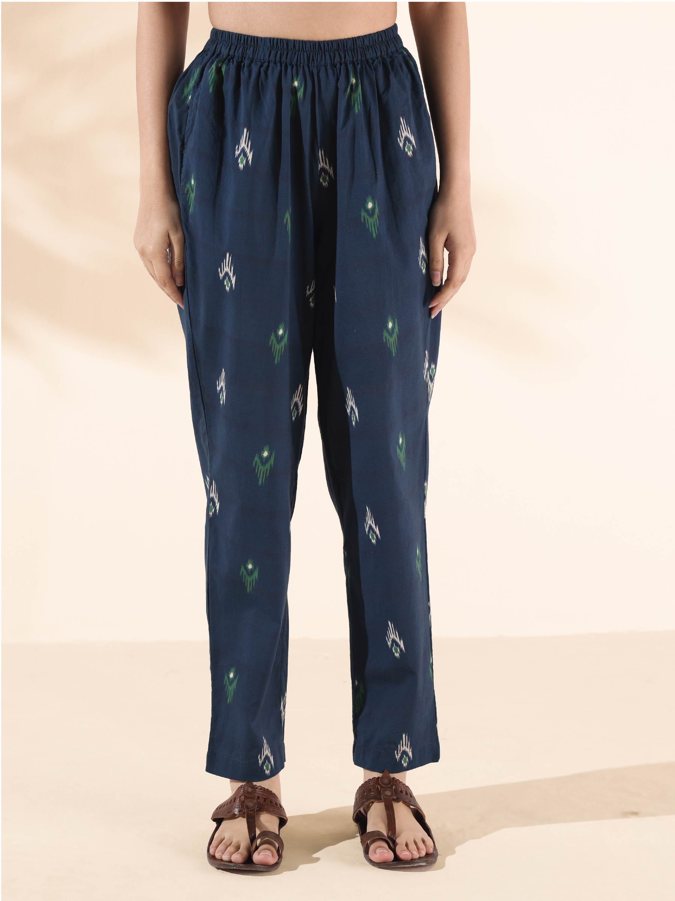 trueBrowns Green Cotton Ikat Flared Kurta Pant Set - Distacart