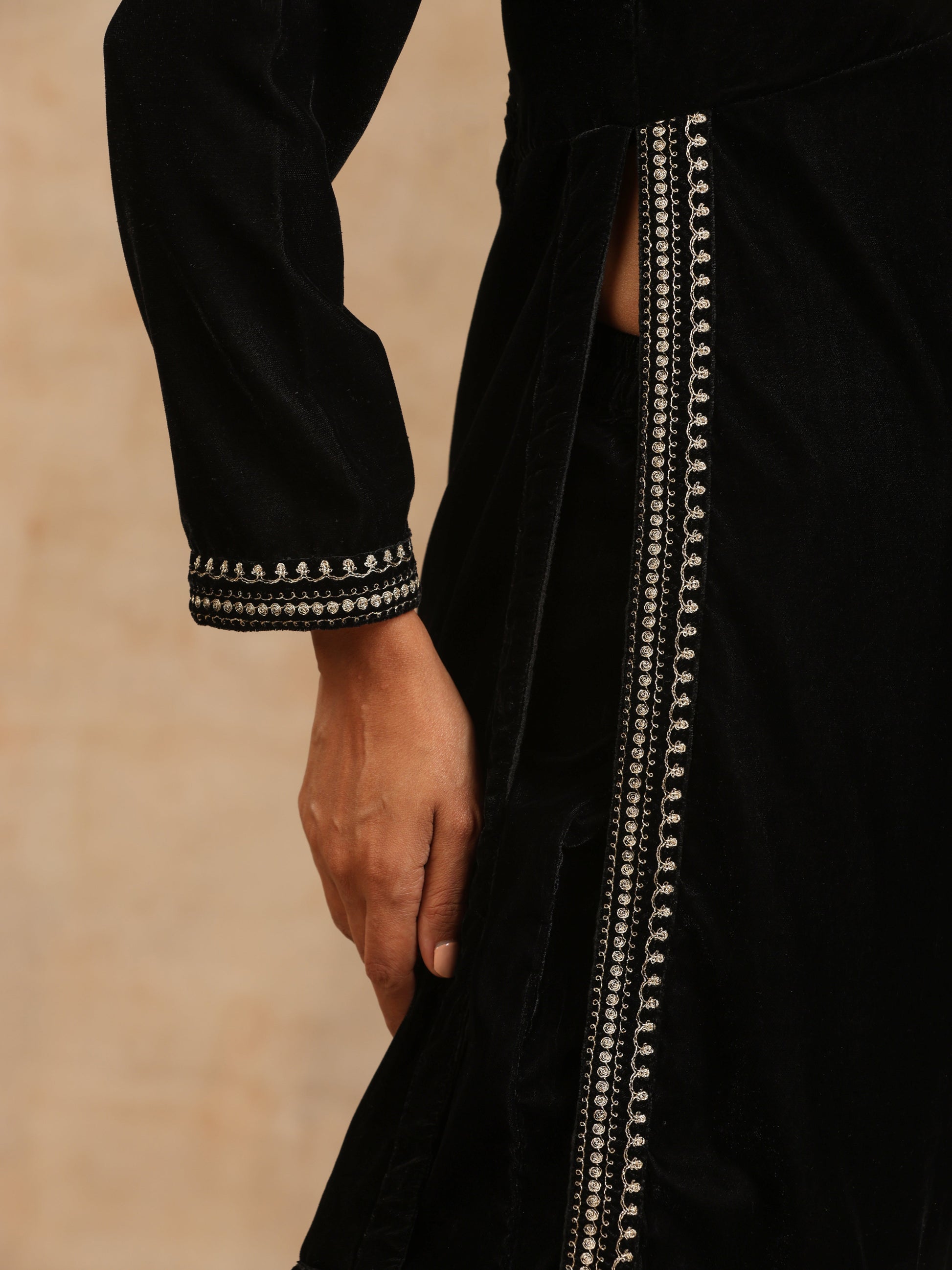 trueBrowns Black Velvet Embroidered Co-ord Set - Distacart