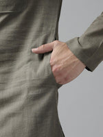 Thumbnail for Fabmade Men Khaki Cotton Linen Kurta Pyjama
