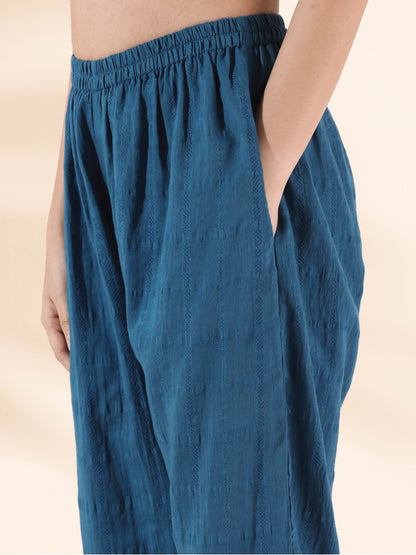 trueBrowns Blue Cotton Dobby Flared Co-ord Set - Distacart