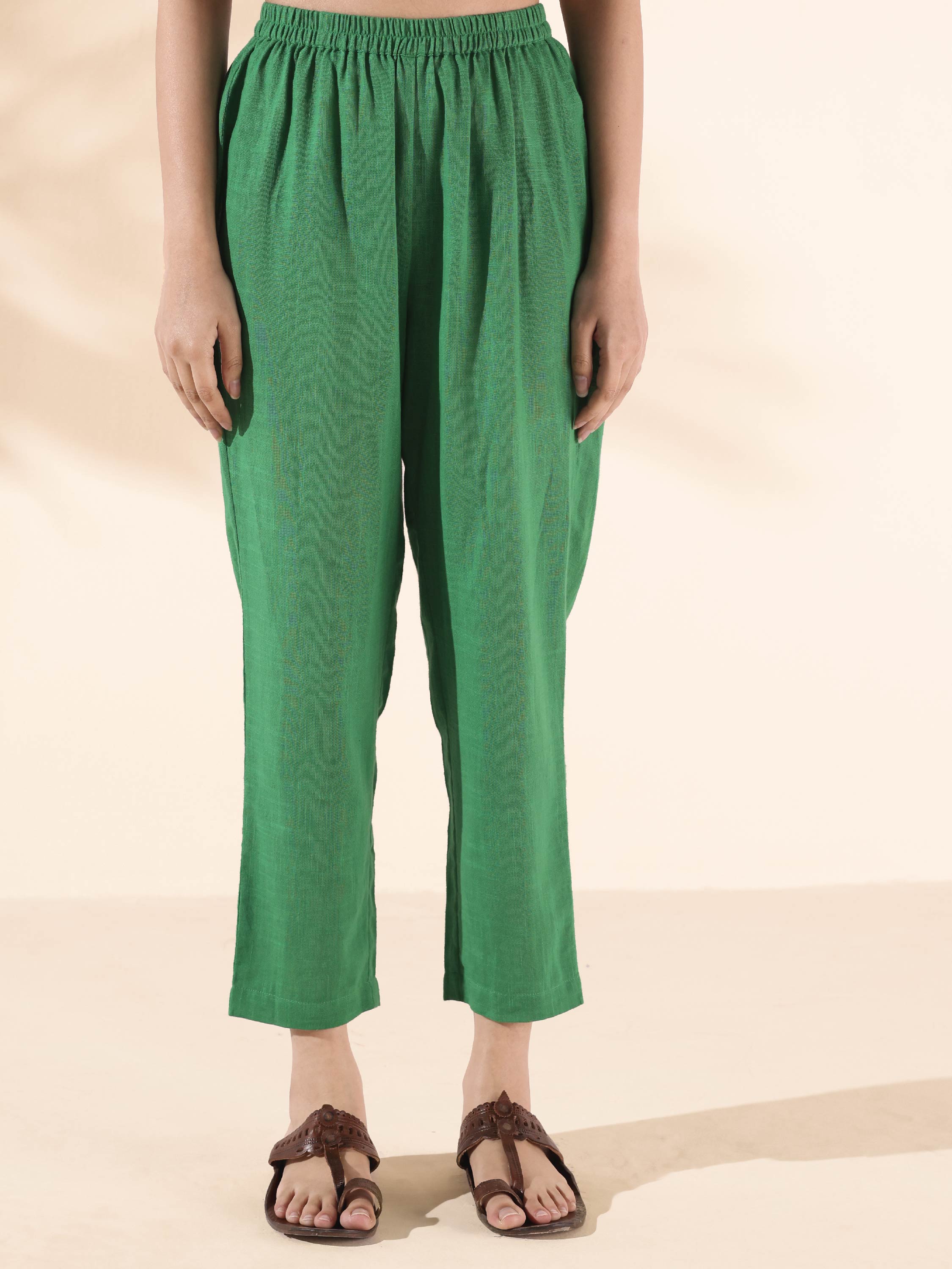 trueBrowns Green Cotton Long Kurta Pant Set - Distacart
